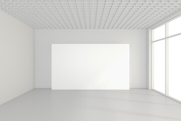 Large empty room with standing billboards. 3d rendering.