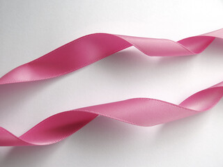 Pink ribbon over white background, design element