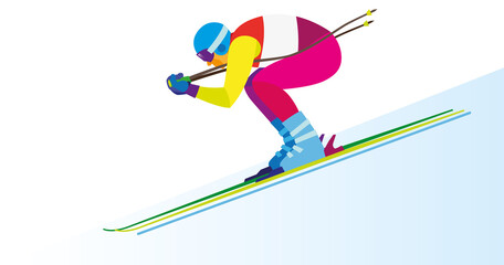 Young man is Alpine Skier involved in downhill