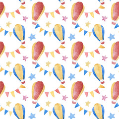 Watercolor illustrations of stars and Checkboxes. Cute seamless pattern.