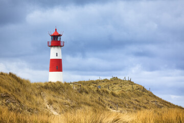 Fototapeta na wymiar List-Ost Lighthouse in the dunes of List, Sylt