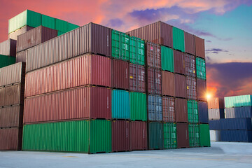 container for shipping import export on sunset.