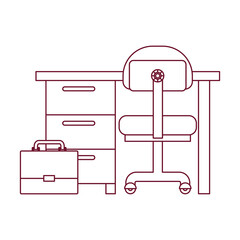 dark red line contour of work place office interior and portfolio vector illustration