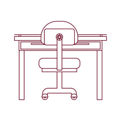 dark red line contour of closeup work place office interior vector illustration