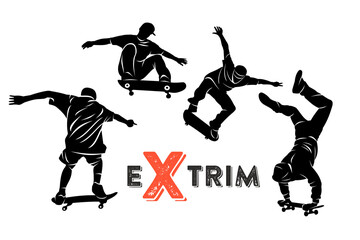 Подросток скейтбордист. Скейтбординг. На белом фоне.