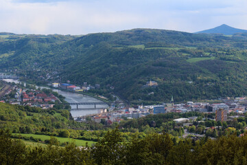 Fototapeta na wymiar Wiev to centre of town Usti nad Labem from Erbens lookout tower. Czech landscape