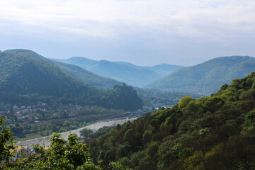 Fototapeta premium Wiev to castle Strekov and river Labe. Czech landscape