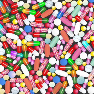 A lot of medicines and pills from the colorful pill all diseases Medical background