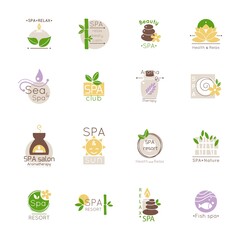 Set of spa logo and emblems. Vector illustration. Flat style.