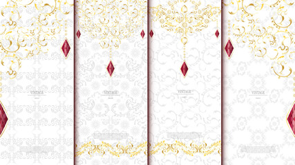 Islamic pattern element concept template white and gold texture with gems vintage background and logo vector design