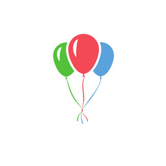 Color inflatable balloons tied to each other and isolated on white background. Vector icon.