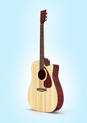 Acoustic guitar on blue gradient background 3d