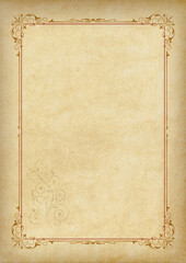 Template, background with a framework and decorative element on piece of parchment. A3 page proportions.