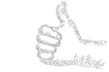 Thumbs up agreement gesture. Abstract gray white dots point halftone design vector illustration