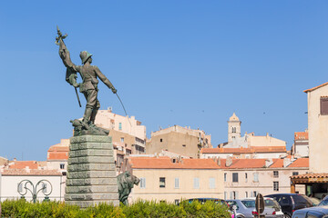 Fototapeta na wymiar Bonifacio, Corsica, France. Monument to mercenaries who died in colonial wars with Moroccan Berbers in northern Africa
