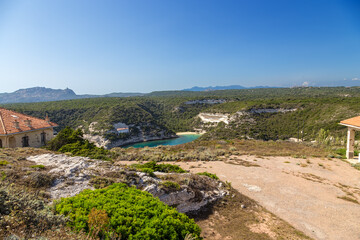 Fototapeta na wymiar Island of Corsica, France. Picturesque landscape overlooking the sea bay in Bonifacio