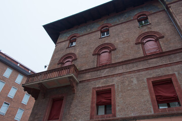 Fototapeta na wymiar Facade of typical building in Bologna. Emilia Romagna , Italy.