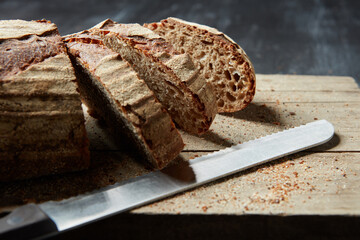 Fresh bread on wooden board