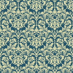 Vector damask seamless pattern background. Classical luxury old fashioned damask ornament, royal victorian seamless texture for wallpapers, textile, wrapping. Exquisite floral baroque template