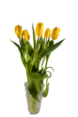 Elegant yellow tulips  in a crystal vase