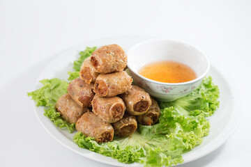 Hoi Jo is deep fried crab meat roll served with sweet sauce