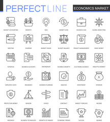 Economics market thin line web icons set. Outline stroke icons design.