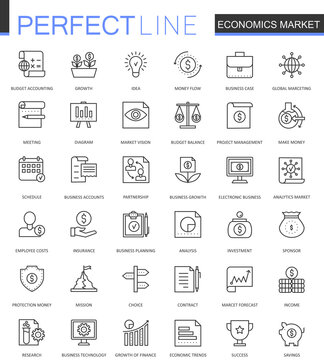 Economics market thin line web icons set. Outline stroke icons design.