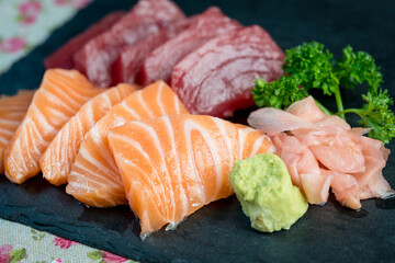 Japanese food fresh raw fish mixed sashimi