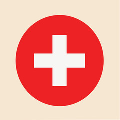 Vector cross icon on red background for hospital sign on map