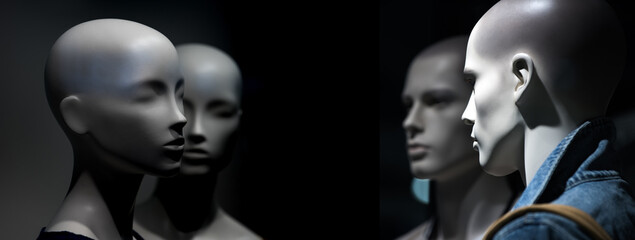 dummy with human face imitating people conversation, fashion