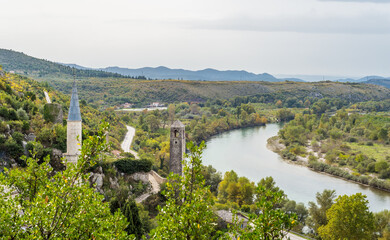 View on the river at The Old Town of Pocitelj, Bosnia and Hezegovina