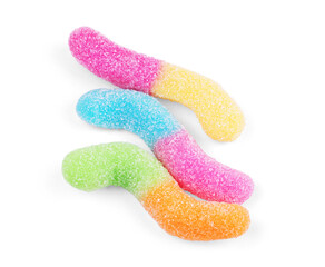 Tasty jelly worms on white background