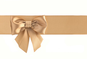 Golden bow on a golden ribbon on a white background