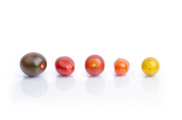 Different Sorts Cherry Tomatoes On White Background Closeup 