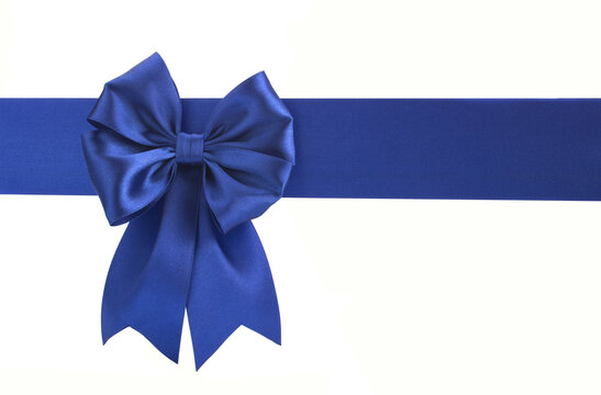 Blue bow on a blue ribbon on a white background
