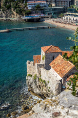 view of the old castle and the bay of Budva 