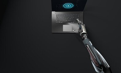 A Robot working with laptop