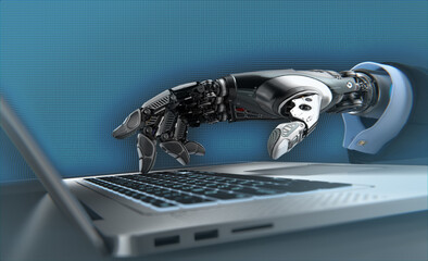 A Robot working with laptop