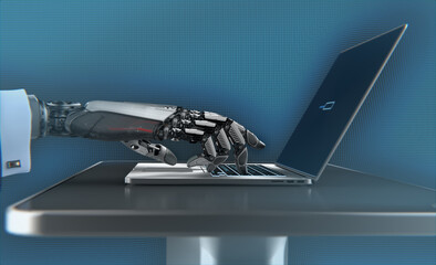 A Robot working with laptop