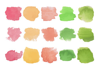 Set of bright multicolored watercolor stains