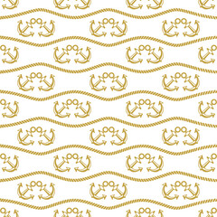 Seamless pattern with ropes and anchors. Ongoing backgrounds of marine theme.