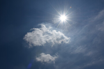 輝く太陽と青空と雲「空想・熱でとけだしたモンスターたち」（熱中症、暑い、紫外線などのイメージ）