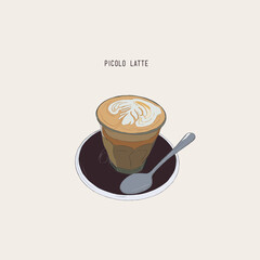 Picolo latte , hot coffee sketch vector.