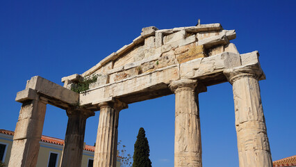 Fototapeta premium Photo from picturesque Plaka area in center of Athens and Roman Forum archaeological site, Attica, Greece