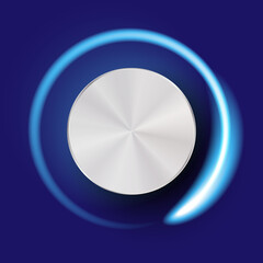 Volume button, sound control, music knob with metal texture and number scale isolated on background