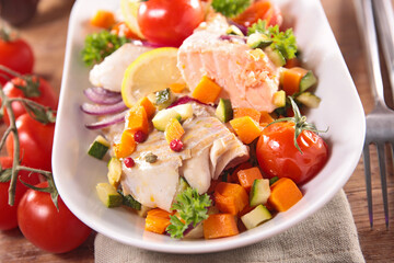 baked fish fillet and vegetable