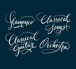 Flamenco and orchestra hand written typography. Good use for logotype, symbol, cover label, product, brand, poster title or any graphic design you want. Easy to use or change color
