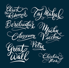 Great wall and Taj Mahal hand written typography. Good use for logotype, symbol, cover label, product, brand, poster title or any graphic design you want. Easy to use or change color
 