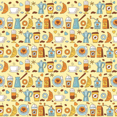 Coffee icons seamless pattern.