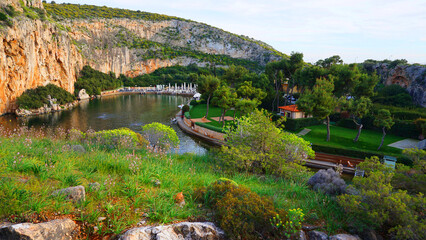 Fototapeta na wymiar Spring photo of famous Lake Vouliagmeins, Athens riviera, Attica, Greece